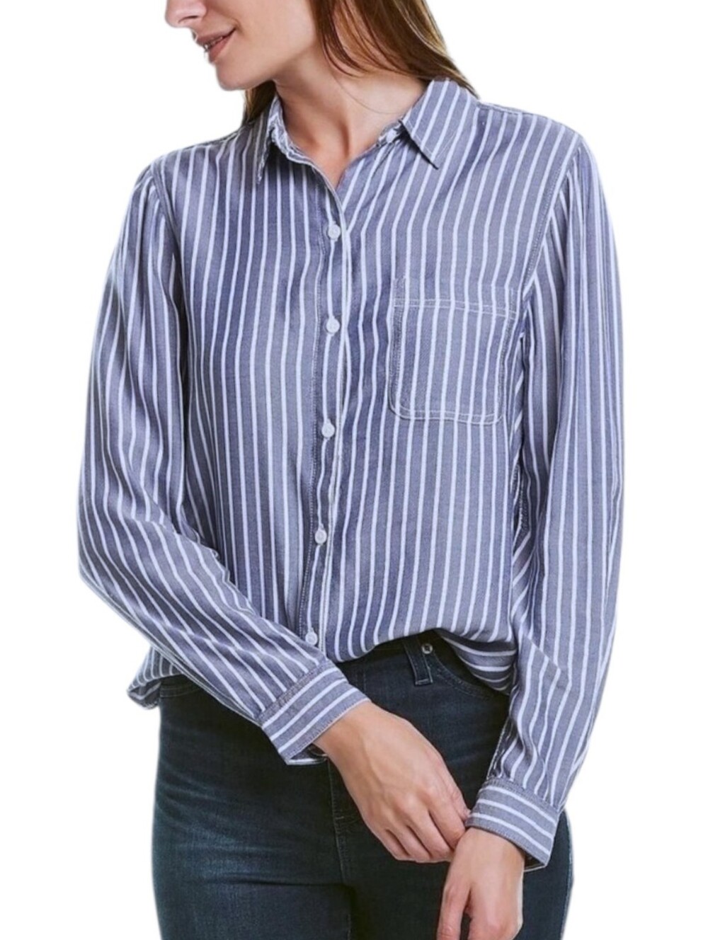 BEACHLUNCHLOUNGE, BLUE AND WHITE STRIPE BUTTON UP LONG SLEEVE SHIRT NWOT SIZE XL